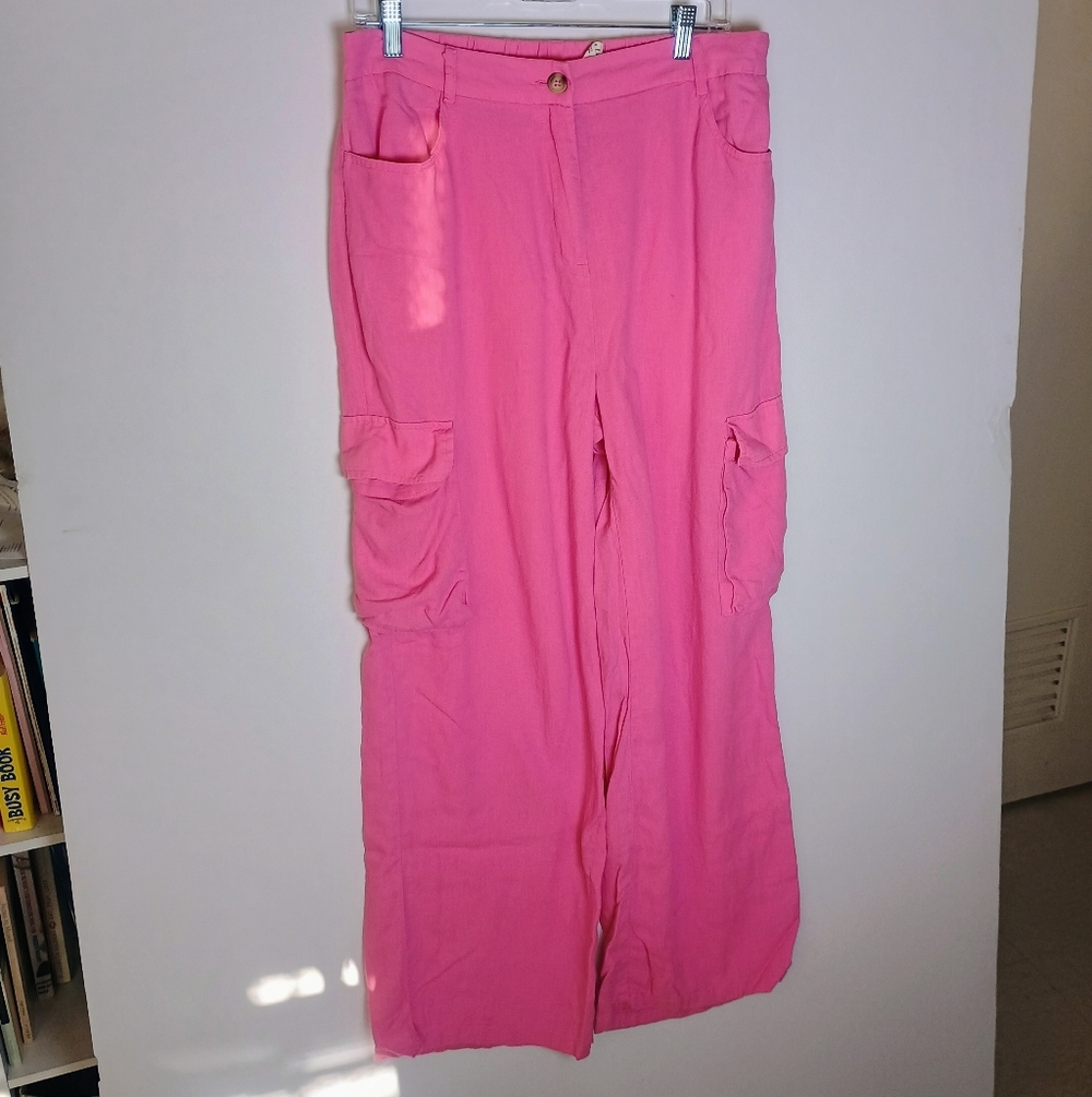 Chic Pink Wide Leg Cargo Pants